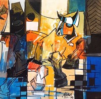 Ashkal, 18 x 18 Inch, Acrylic on Canvas, Figurative Painting, AC-ASH-342